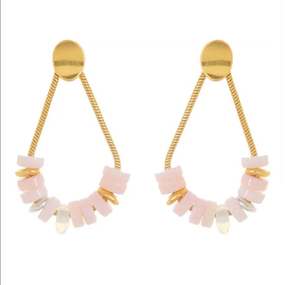 NWT Madewell Mother of Pearl Beaded Gold Dangle Earrings - Picture 1 of 4